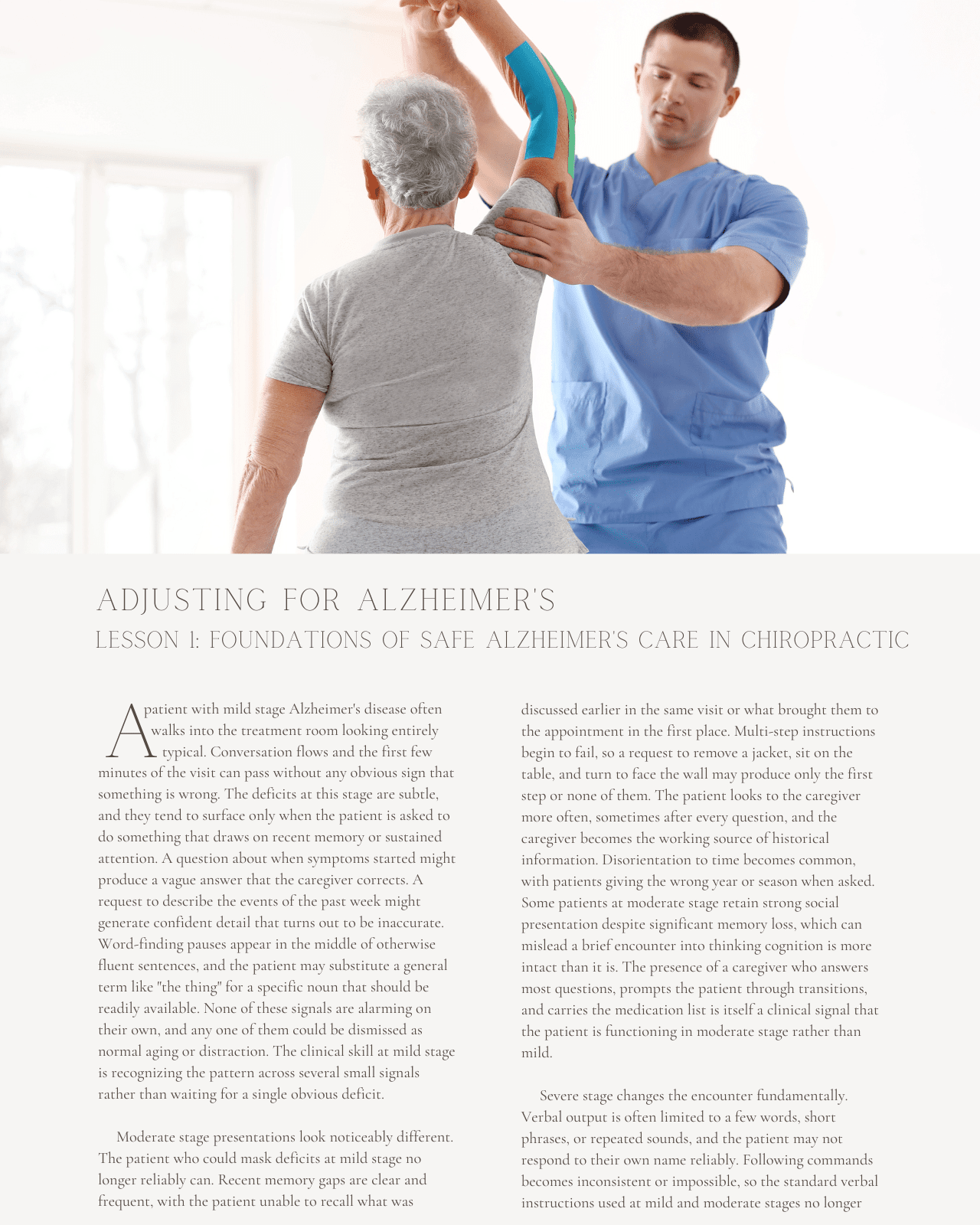Adjusting for Alzheimer's: Chiropractic Adaptations for Safe and Dignified Care - Chiropractic Continuing Education, 1 Hour A Better Chiro