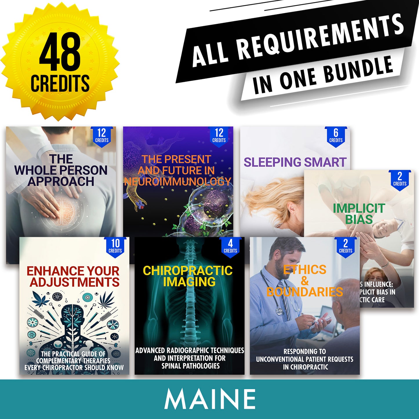 Maine Package 1: Full Recertification - All Required Chiropractic Continuing Education Hours in One Package, 48 Credits A Better Chiro