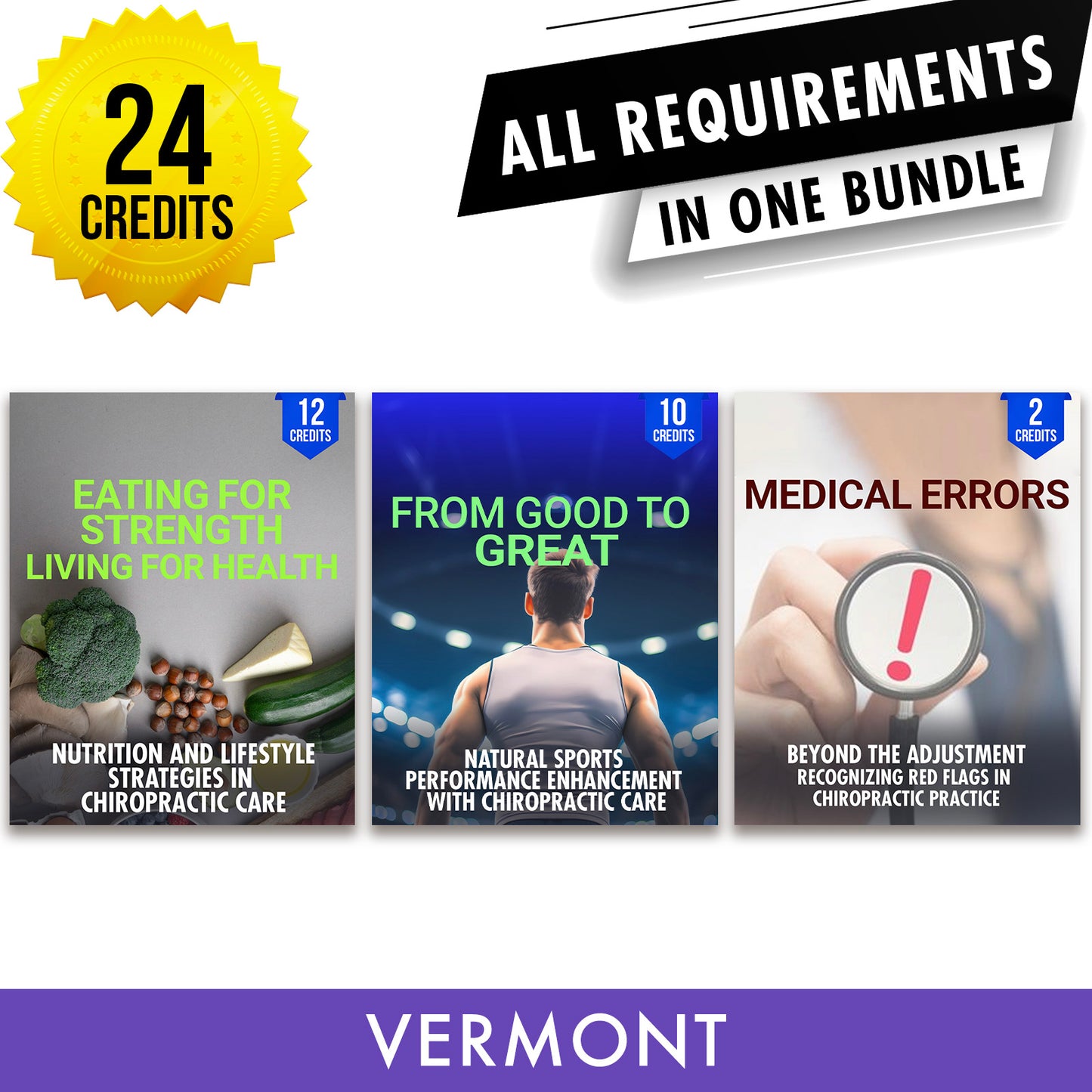 Vermont Package 2: Full Recertification - All Required Chiropractic Continuing Education Hours in One Package, 24 Credits A Better Chiro