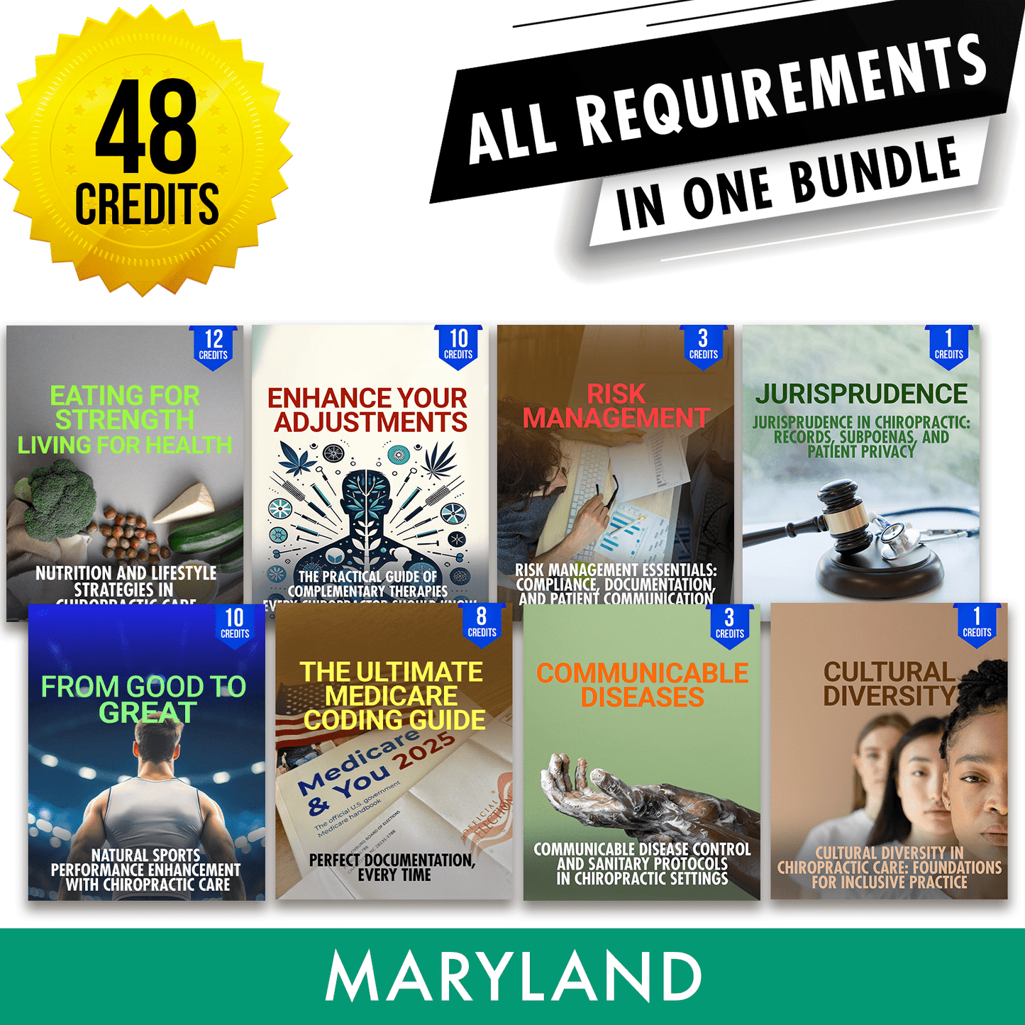 Maryland Package 1: Full Recertification - All Required Chiropractic Continuing Education Hours in One Package, 48 Credits A Better Chiro