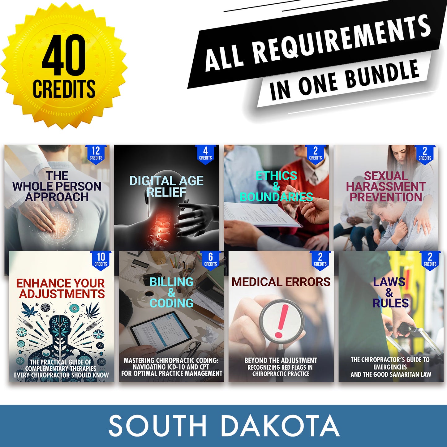 South Dakota Package 1: Full Recertification - All Required Chiropractic Continuing Education Hours in One Package, 40 Credits A Better Chiro