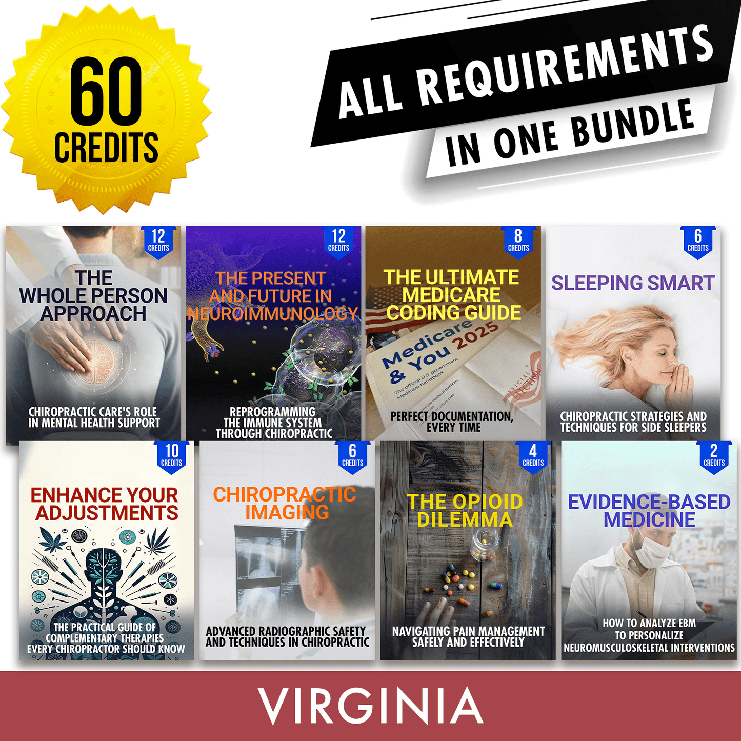 Virginia Package 1: Full Recertification - All Required Chiropractic Continuing Education Hours in One Package, 60 Credits A Better Chiro
