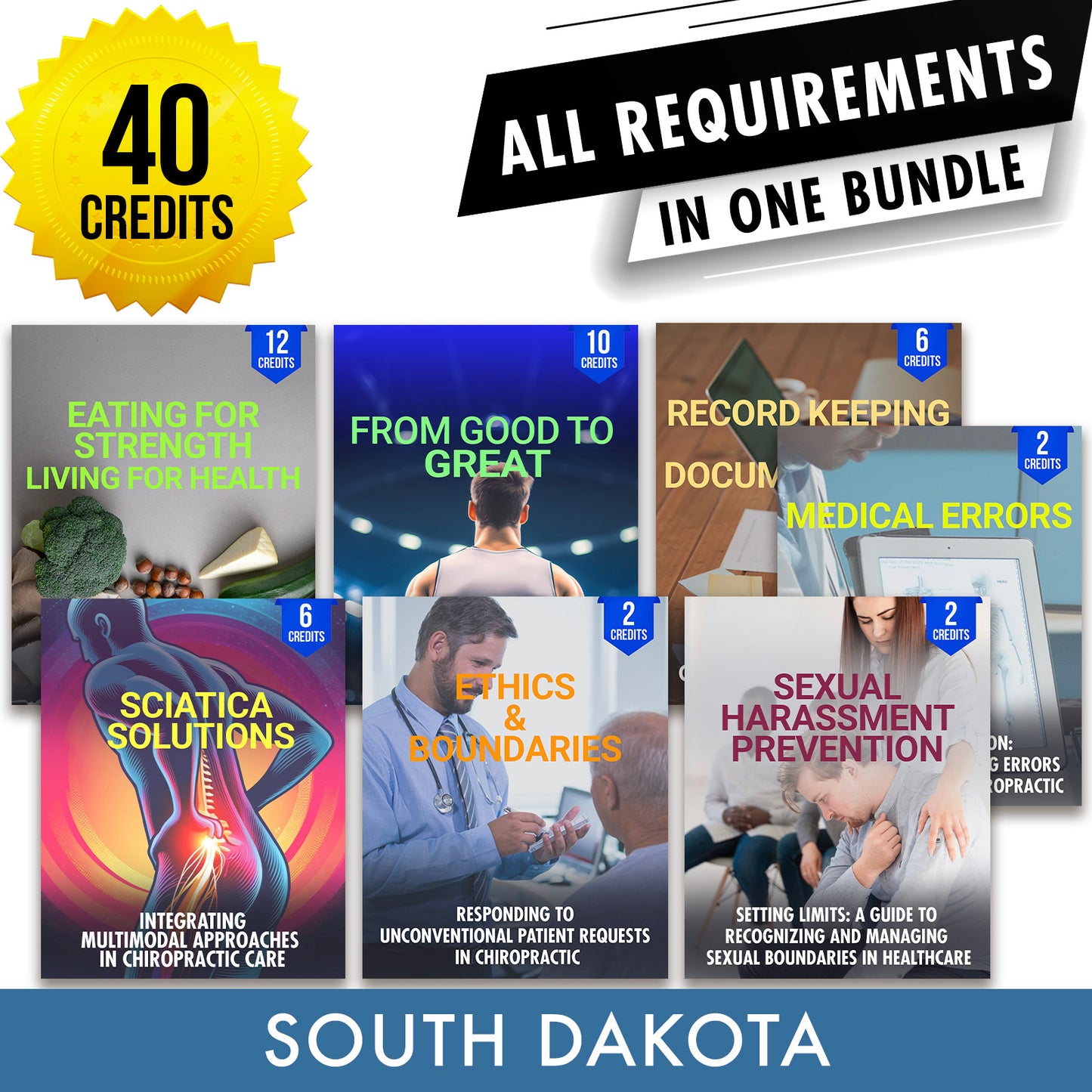South Dakota Package 2: Full Recertification - All Required Chiropractic Continuing Education Hours in One Package, 40 Credits A Better Chiro