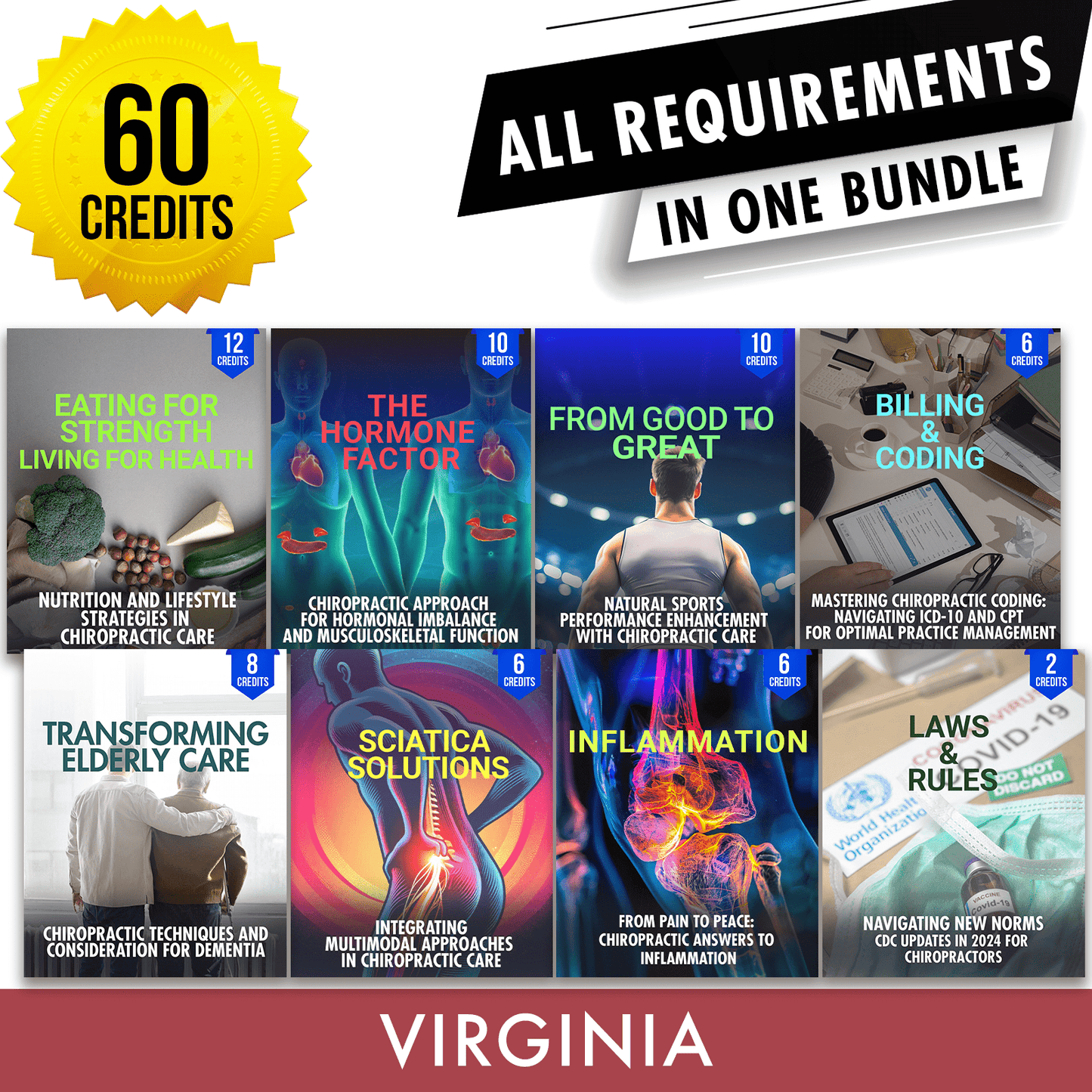 Virginia Package 2: Full Recertification - All Required Chiropractic Continuing Education Hours in One Package, 60 Credits A Better Chiro