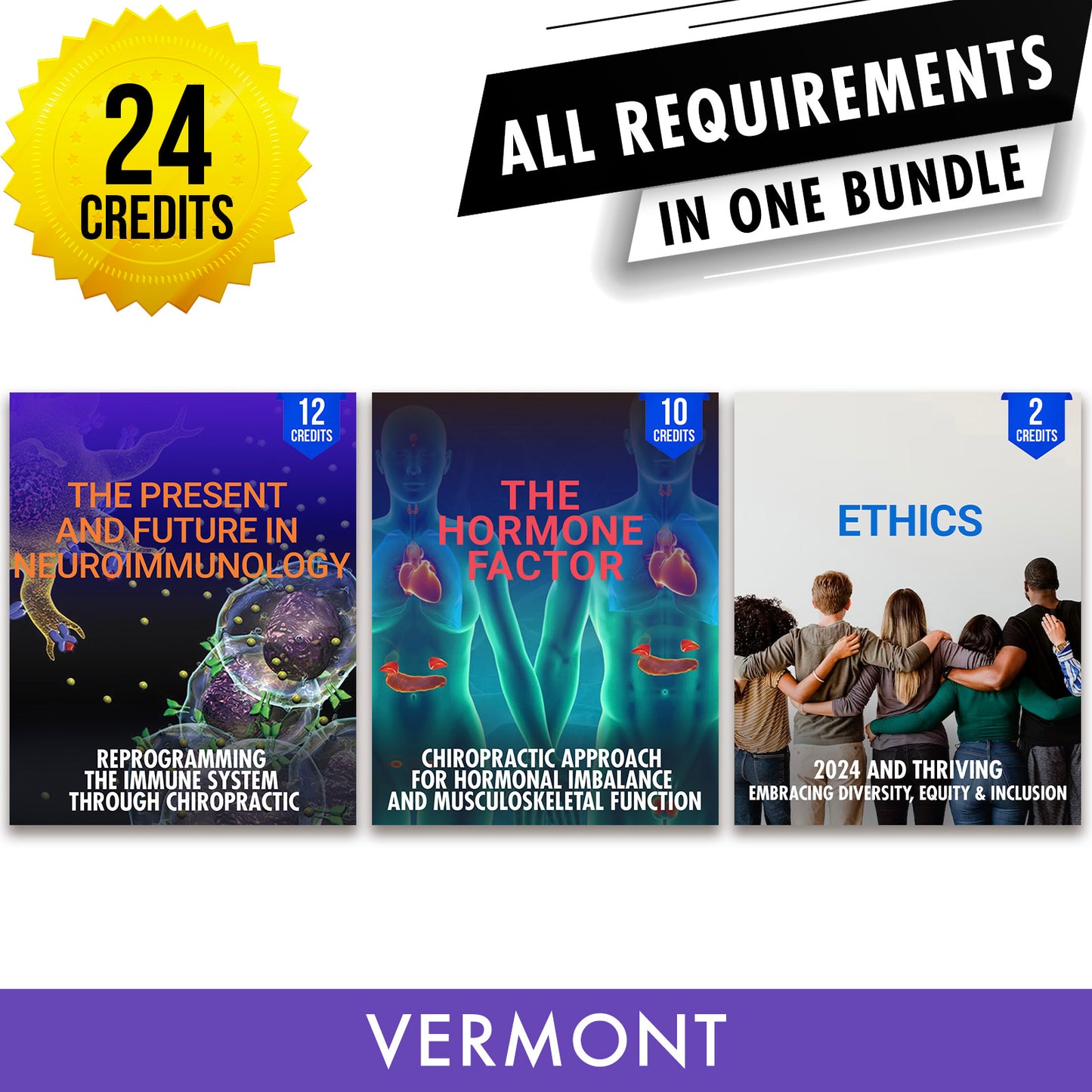 Vermont Package 3: Full Recertification - All Required Chiropractic Continuing Education Hours in One Package, 24 Credits A Better Chiro