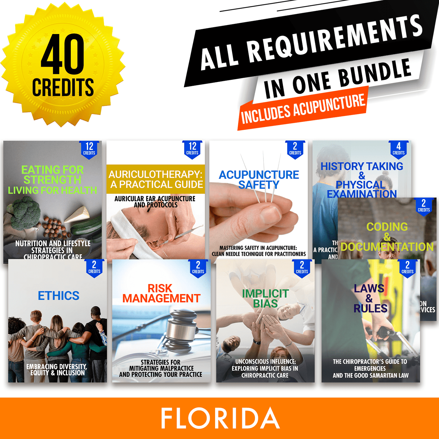 Florida Package 3: Full Recertification With Acupuncture - All Required Chiropractic Continuing Education Hours in One Package, 40 Credits A Better Chiro