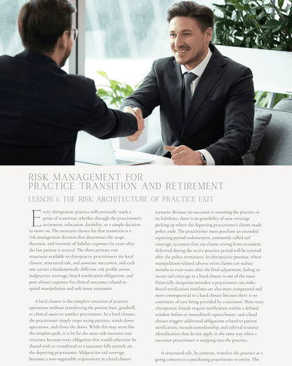 Before You Close the Door: Risk Management for Practice Transition and Retirement - Chiropractic Continuing Education, Risk Management, 1 Hour A Better Chiro