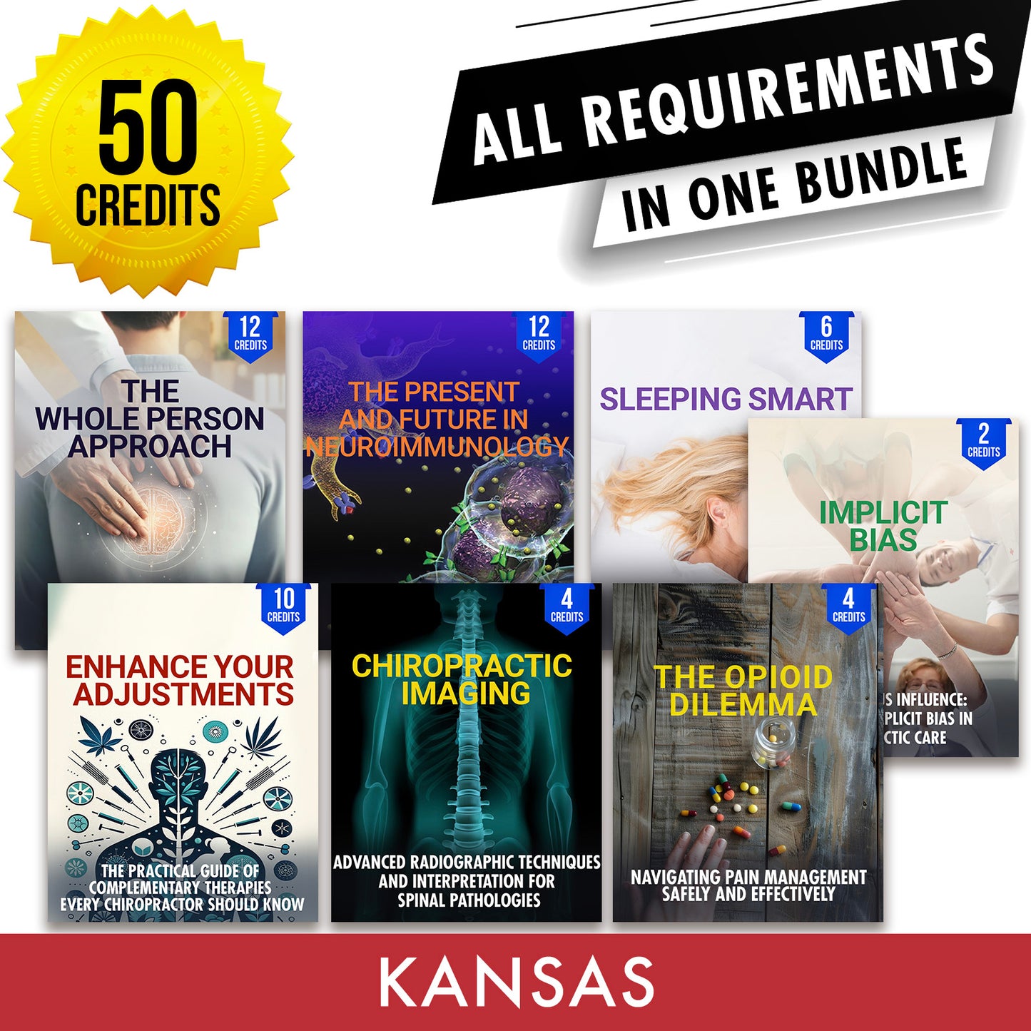 Kansas Package 1: Full Recertification - All Required Chiropractic Continuing Education Hours in One Package, 50 Credits A Better Chiro