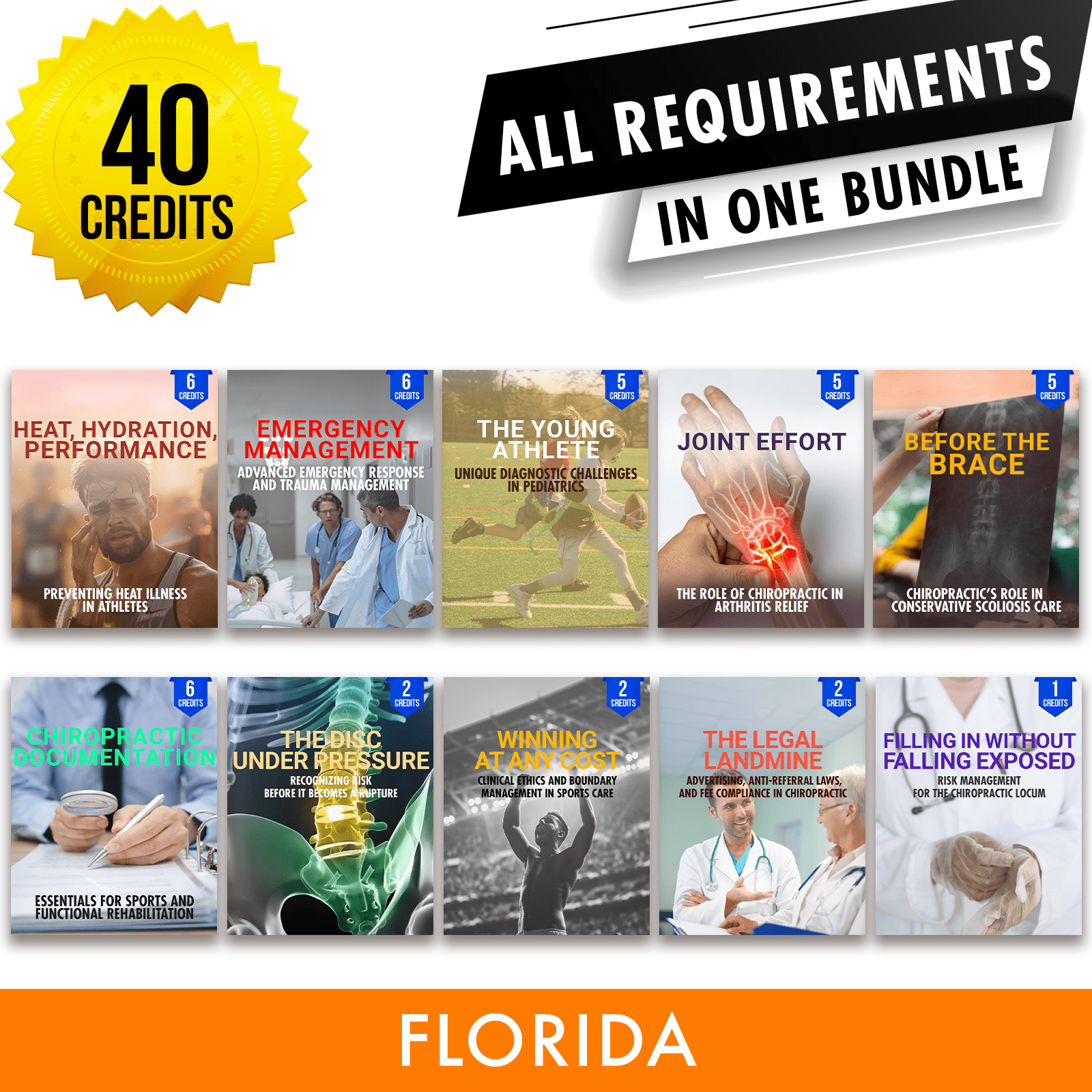 Florida Package 1: *NEW FOR 2028* Full Recertification - All Required Chiropractic Continuing Education Hours in One Package, 40 Credits A Better Chiro