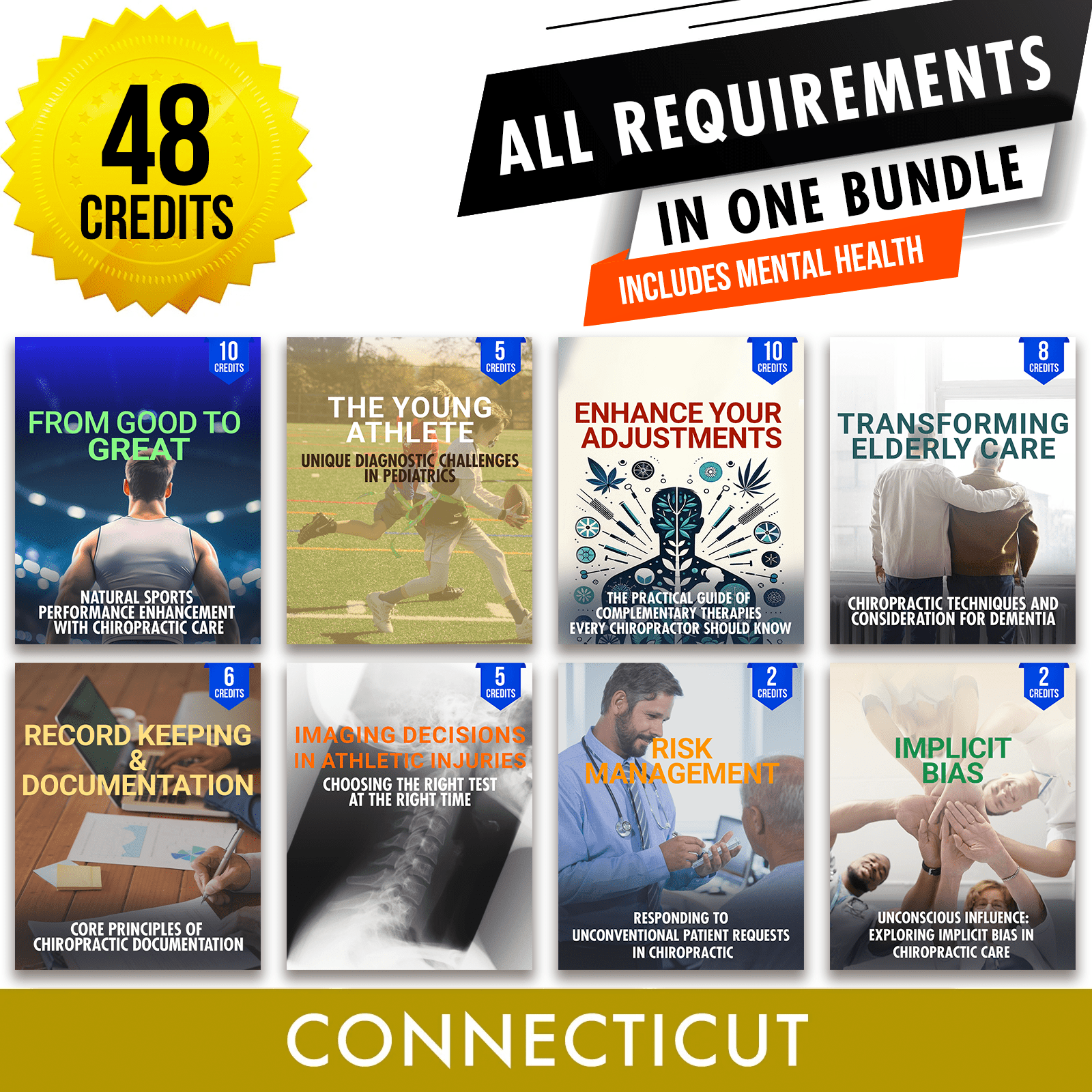 Connecticut Package 2: Full Recertification - All Required Chiropractic Continuing Education Hours in One Package, 48 Credits A Better Chiro