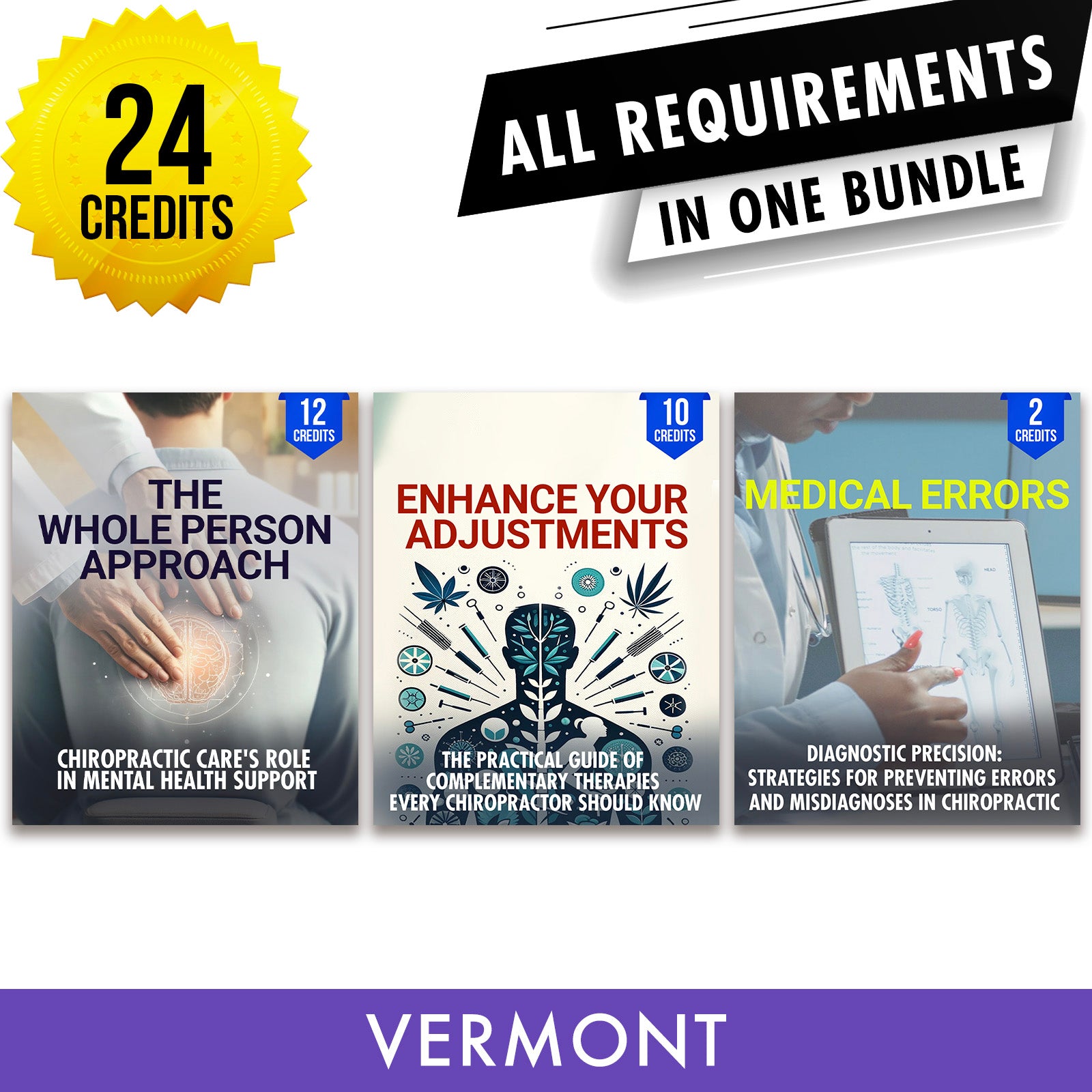 Vermont Package 1: Full Recertification - All Required Chiropractic Continuing Education Hours in One Package, 24 Credits A Better Chiro