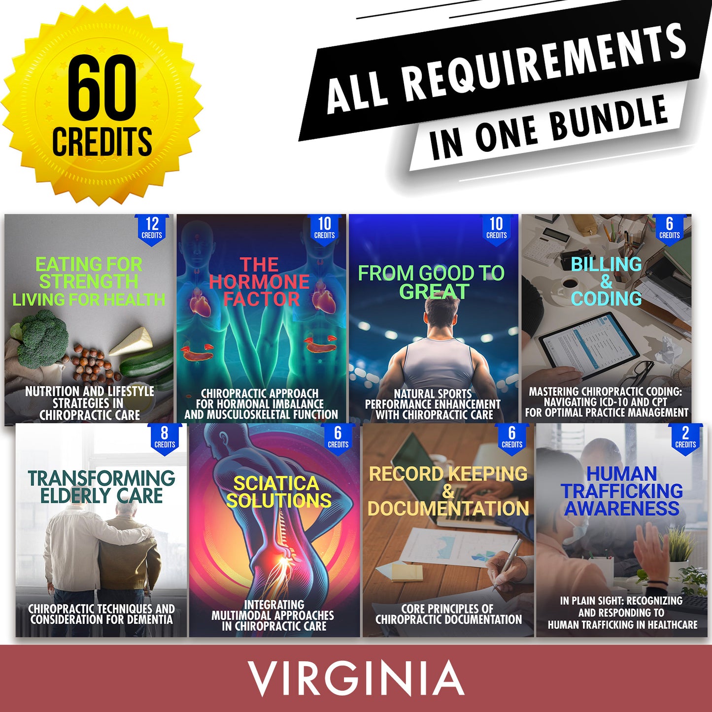 Virginia Package 2: Full Recertification - All Required Chiropractic Continuing Education Hours in One Package, 60 Credits A Better Chiro