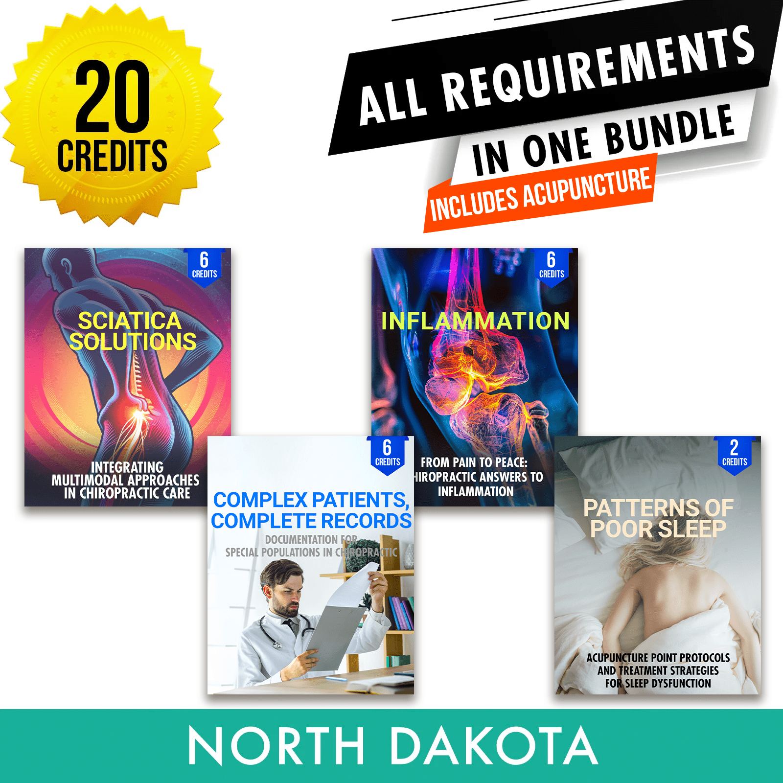North Dakota Package 2: *NEW FOR 2026* Full Recertification With Acupuncture - All Required Chiropractic Continuing Education Hours in One Package, 20 Credits A Better Chiro