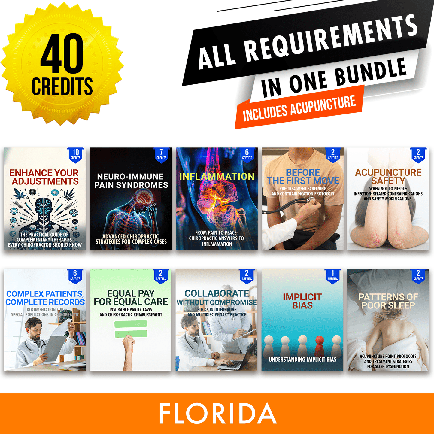 Florida Package 3: *NEW FOR 2028* Full Recertification With Acupuncture - All Required Chiropractic Continuing Education Hours in One Package, 40 Credits A Better Chiro