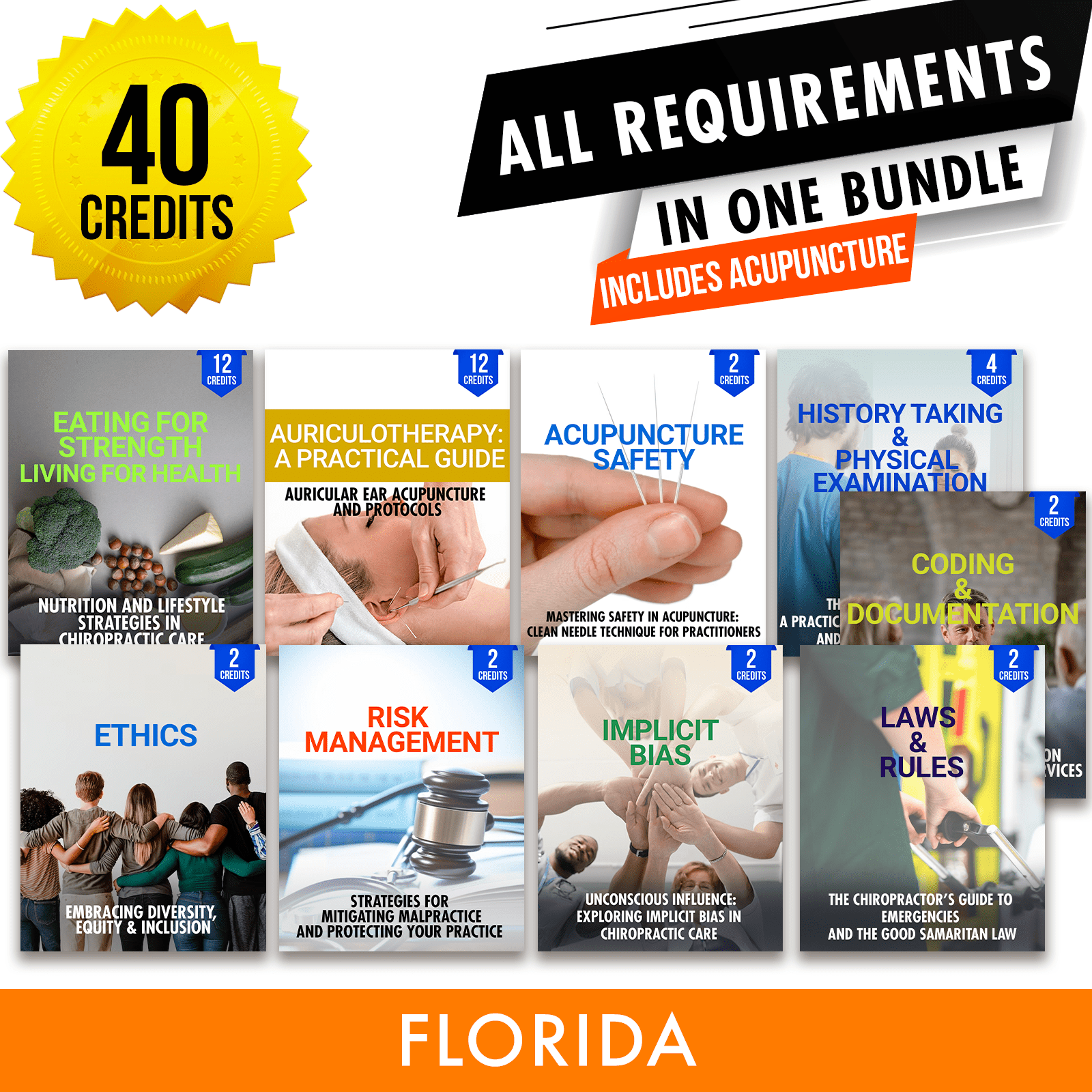 Florida Package 3: Full Recertification With Acupuncture - All Required Chiropractic Continuing Education Hours in One Package, 40 Credits A Better Chiro