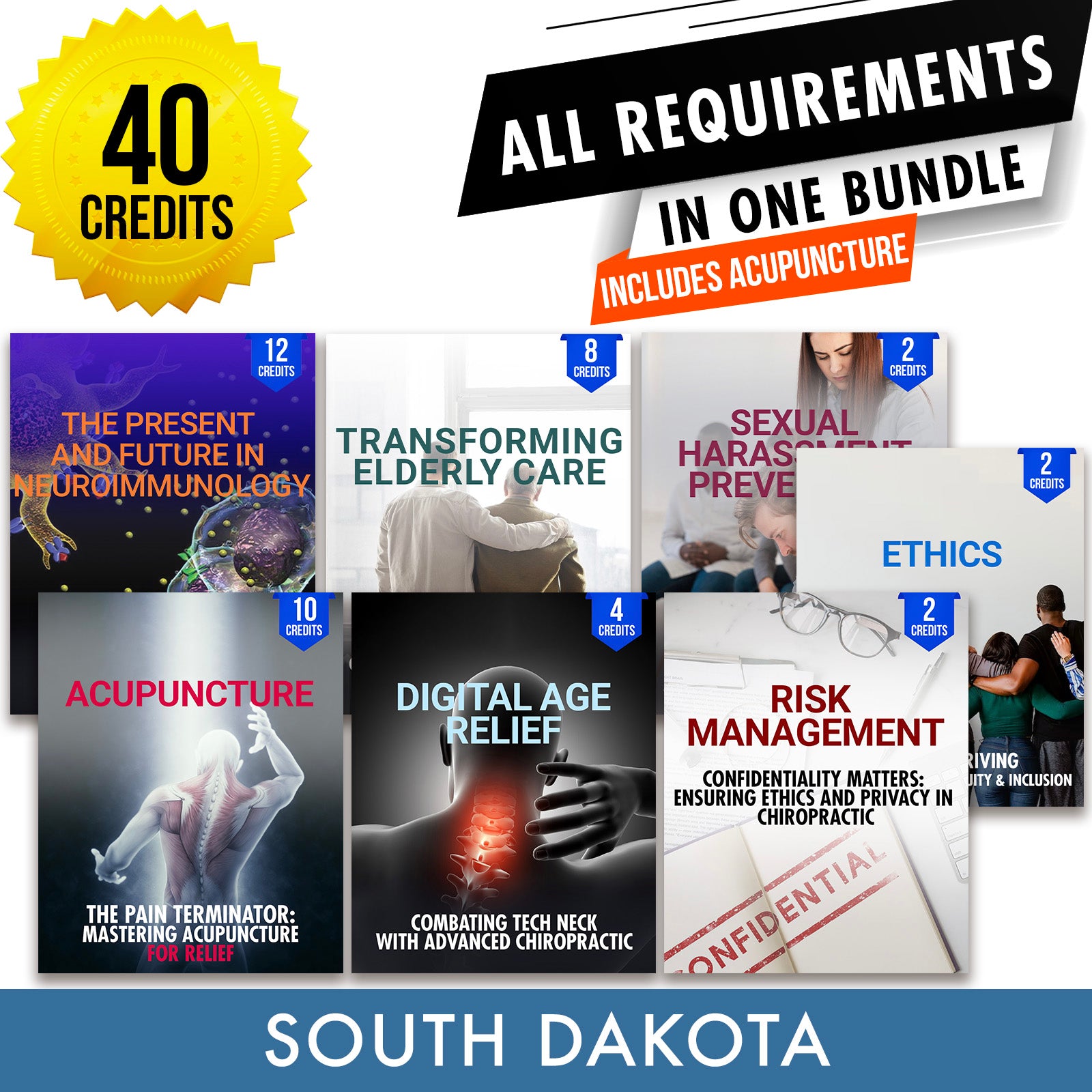 South Dakota Package 3: Full Recertification - All Required Chiropractic Continuing Education Hours in One Package, 40 Credits A Better Chiro