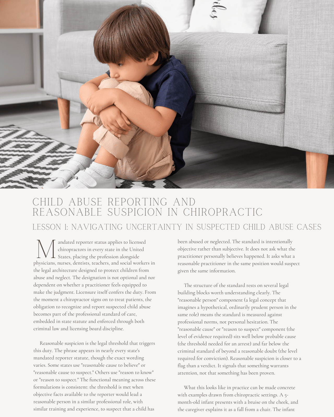 Doubt and Duty: Child Abuse Reporting and Reasonable Suspicion in Chiropractic - Chiropractic Continuing Education, 1 Hour A Better Chiro