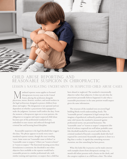 Doubt and Duty: Child Abuse Reporting and Reasonable Suspicion in Chiropractic - Chiropractic Continuing Education, 1 Hour A Better Chiro