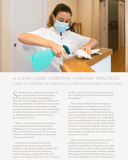 A Clean Clinic: Essential Sanitary Practices for Infection Control - Chiropractic Continuing Education, Sanitary Procedures, Safety, 4 Credits A Better Chiro