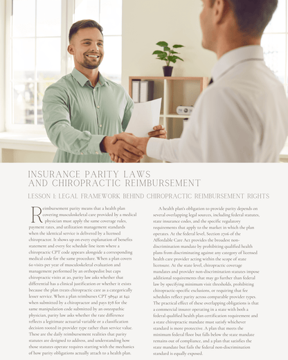 Equal Pay for Equal Care: Insurance Parity Laws and Chiropractic Reimbursement - Chiropractic Continuing Education, 2 Hours A Better Chiro