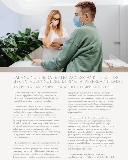 Infectious Disease: Balancing Therapeutic Access and Infection Risk in Acupuncture During Widespread Illness - Chiropractic Continuing Education, Acupuncture, Safety, 2 Hours A Better Chiro