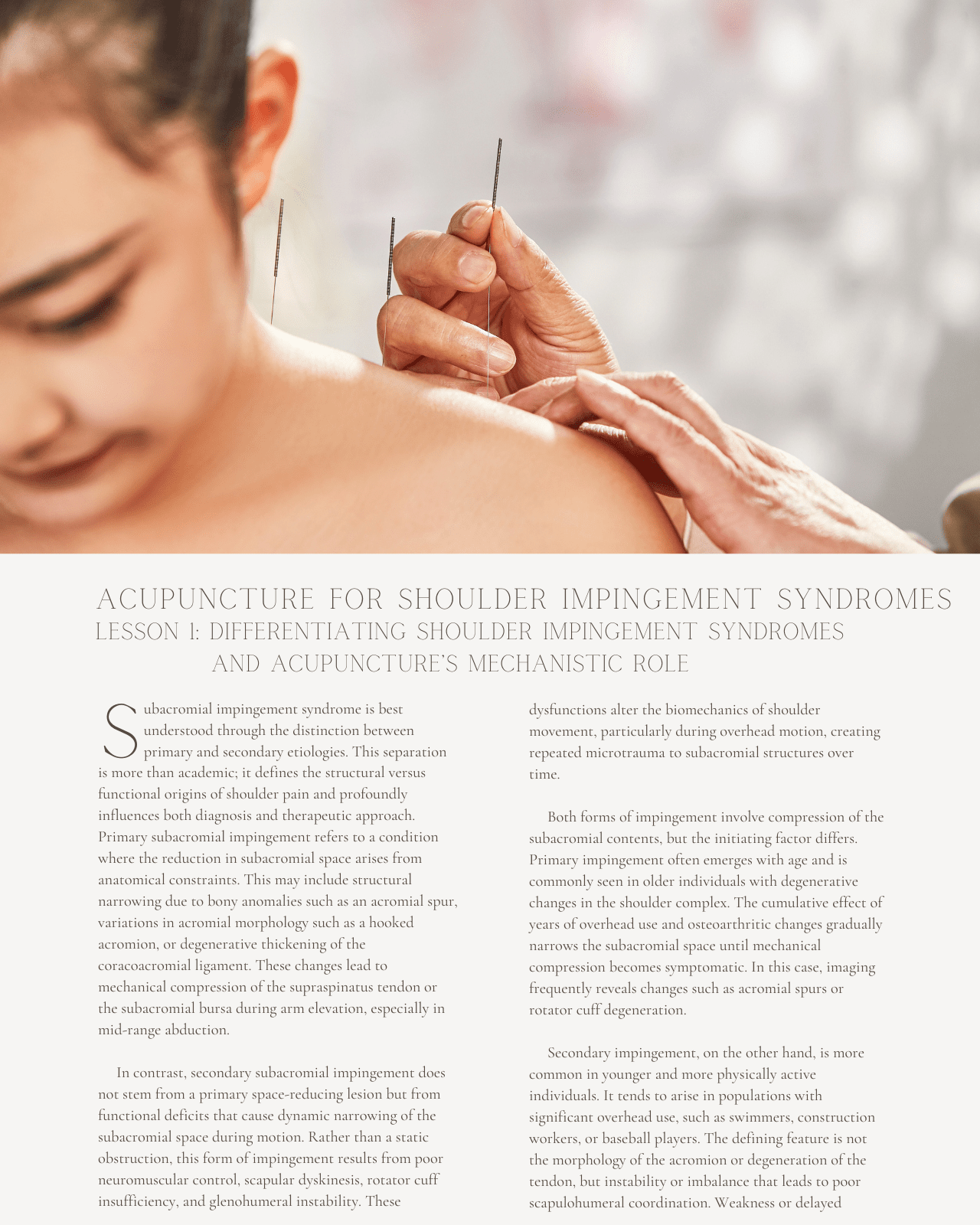 Acupuncture for Shoulder Impingement Syndromes: Integrative Clinical Protocols for Chiropractors - Chiropractic Continuing Education, Acupuncture, 2 Hours A Better Chiro