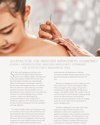 Acupuncture for Shoulder Impingement Syndromes: Integrative Clinical Protocols for Chiropractors - Chiropractic Continuing Education, Acupuncture, 2 Hours A Better Chiro